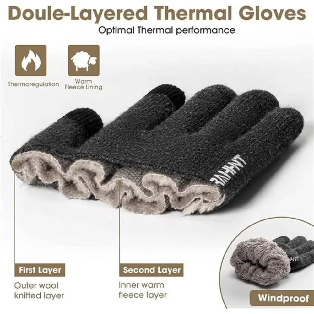 Women Fleece lined Knit Gloves with Touchscreen Fingers Insulated Gloves, Gray